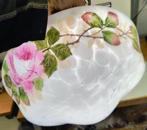 Vintage Art Deco Floral Roses Flycatcher Marbled Glass Ceiling Light Shade 1930s - Picture 1 of 15