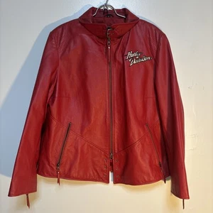 Harley-Davidson Women Red Leather Jacket Sz XL Ride Layer Mom Road Drive Travel - Picture 1 of 12