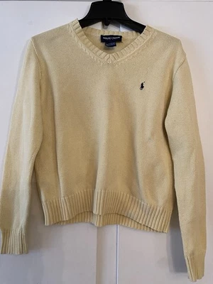Vintage Ralph Lauren Polo Golf Sweater Women’s L Ivory Pony Logo V Neck 90’s - Image 1 of 4