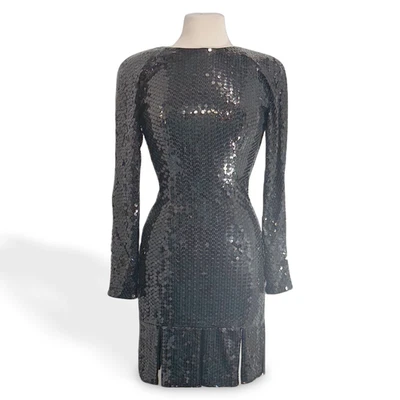 NITE Line 女式黑色连衣裙 4 码亮片 80 年代镂空露背连衣裙 — 第 1/4 张图片