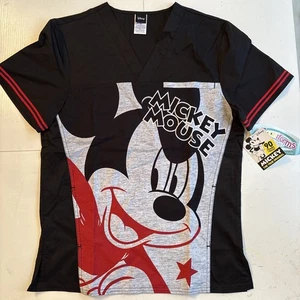 Tooniforns Cherokee MICKEY MOUSE SCRUB Top Size Small TF707 Black And Red - Picture 1 of 6