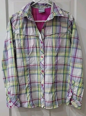 Columbia Insect Blocker Long Sleeve Hiking Shirt Women's sz Med Pink & Yellow - Image 1 of 4