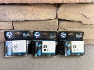 HP 62 Tri-Color Ink & Black Cartridges Packs NEW GENUINE SEALED LOT 3 Exp: 2019 - Picture 1 of 4