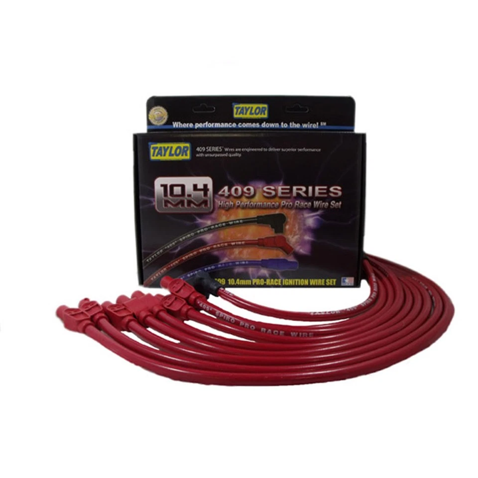 Juego de cables de bujías Taylor 79265; 409 Pro Race 10,4 mm rojo para AMC, Chevy, Ford Foto 1 de 1