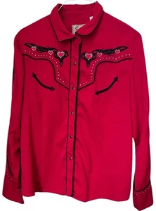 Camisa Scully Para Hombres XXL Roja Western Sonrisa Bolsillos Perla Bordado a Presión Corazón - Imagen 1 de 10