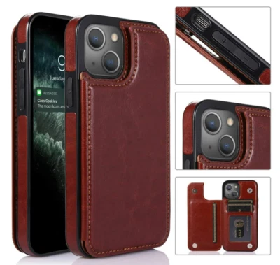 Funda tipo billetera de cuero para teléfono Apple para iPhone 15 14 13 12 11 Pro Max Plus A19D9Fx Foto 1 de 4