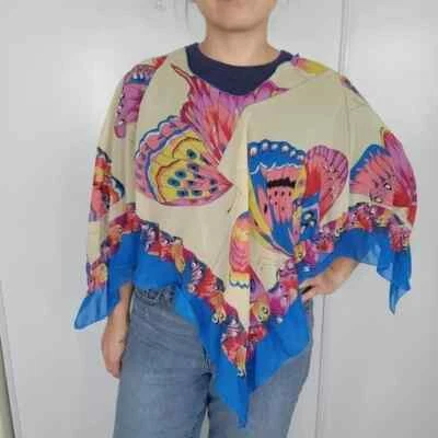 Vintage‎ Sheer Butterfly Handkerchief Poncho Top Cover Up Whimsical Flutter - Image 1 of 4