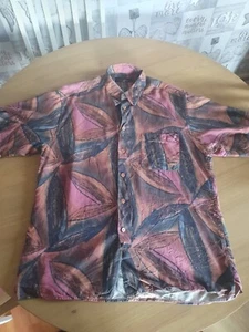 Bugatchi Silk Shirt Large Vintage Red Printed Short Sleeve - Picture 1 of 11
