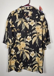 Tommy Bahama Hemd L schwarz geblümt Oldschool Hawaii Knopfleiste Kurzarm  - Bild 1 von 6