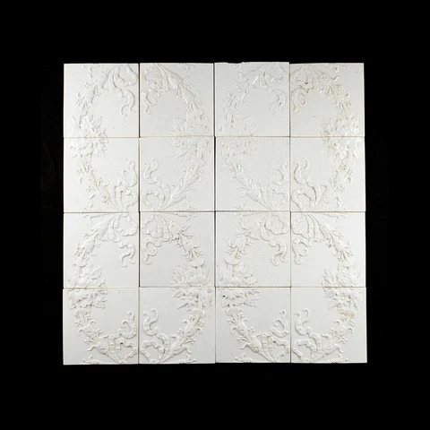 Antique Trenton White Porcelain Wreath Floral Tile Set Cover