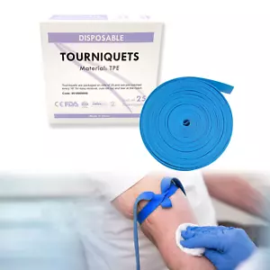 Tourniquet Disposable, Latex Free, TPE, 18 Inch Long, Roll of 25 Pcs, Blue (25 C - Picture 1 of 12