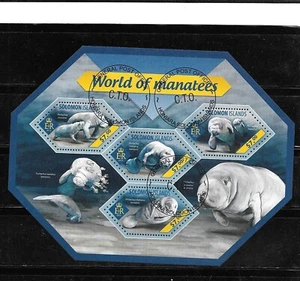 SOLOMON ISLANDS 2014 MANATEES BEAUTIFUL SOUVENIR SHEET CTO USED STAMPS - Picture 1 of 1