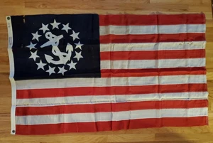 RARE Antique 13 STAR U S Flag Wool Ensign Anchor ANNIN STERLING 36"x60" (3'x5') - Picture 1 of 12