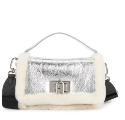 NWT FURLA Faux Fur & Metallic Leather Top Handle Bag - Image 1 of 4