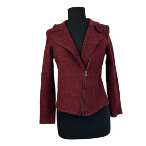 Eileen Fisher Wool Moto Jacket Maroon XS Asymmetrical Front Zip - Picture 1 of 10