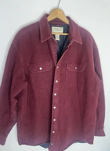 LL Bean Cotton Insulated Heavy Burgundy Shirt Snap Closure Front Pockets XL Tall - Foto 1 di 5