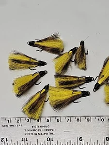 12 Dressed Treble Hooks with Yellow and Spotted Brown Hair * Hook size #6 * - Picture 1 of 6