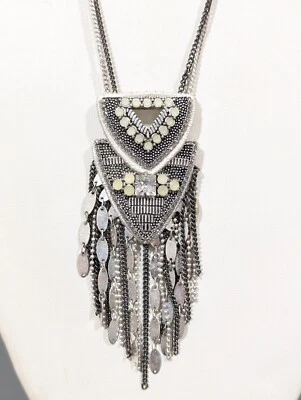 Collar Stella & Dot Chiara Multi Cadena Flecos Estrás Cuero Respaldo Tribal Foto 1 de 4