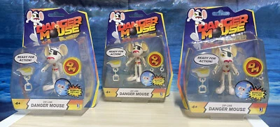 3 Danger Mouse Action Figure Toy Zip Line 3" Tv Show Kids Rare New in Box Sealed - Image 1 of 2