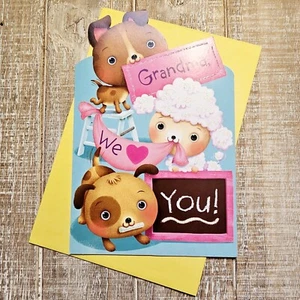 Tarjeta de Pascua para abuela We Love You cachorro cordero XO rosa saludos americanos - Imagen 1 de 9
