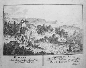 Ryhnfall Rheinfall Schloß Lauffen Schweiz Kupferstich von Herrliberger 1758 - Picture 1 of 1