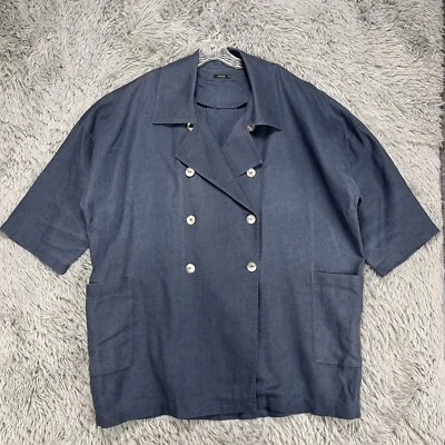 Vivid 100% Linen Jacket Women's Plus Size 2X Blue Double Breasted 3/4 Lagenlook - Image 1 of 4