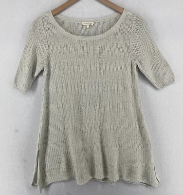 Suéter EILEEN FISHER S Túnica Tejido Abierto Cuello Redondo Manga Codo Hueso Blanco Foto 1 de 4