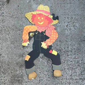 Halloween Die Cut Decoration Jointed Posable Pumpkin Head Scarecrow Crow - Picture 1 of 7