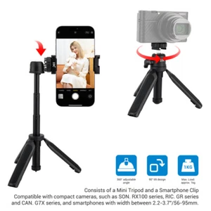 Shooting Grip Mini Tripod for phone Camera Canon G7X Sony ZV-1 RX100 Ricoh GR II - Picture 1 of 12