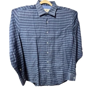 REPORT COLLECTION Resort Linen Blue Stripe Button Down Shirt Long Sleeve Size XL - Picture 1 of 4