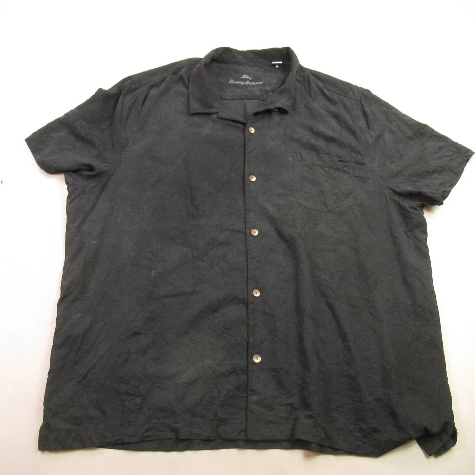 Camisa Tommy Bahama Para Hombres 3XL Seda Manga Corta Botón Delantero Ligera Negra Foto 1 de 4