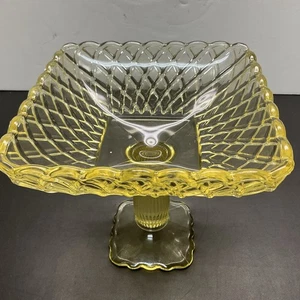 Antike L.E.Smith Glas Gitter Sockel Schale gelb 7,5" hoch & breit - Bild 1 von 8