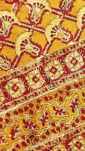 Antique Hand Made Block Print Cotton Fabric India Poppy Flowers 5 yds - Picture 1 of 12