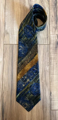 Ungaro Tie Necktie 100% Silk Made In Italy Navy CopperGold Olive Green NWOT - Image 1 of 4