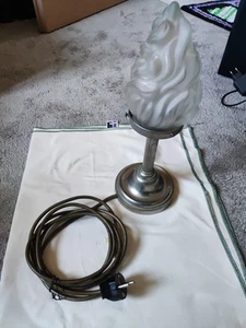 Art Deco Tischleuchte Messing brüniert mit Kabel + Fackelschirm (Glas) Vintage - Bild 1 von 3