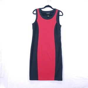 Abito IMAN rosso nero scollo a scoop bodycon lunghezza media colorblock business ufficio L - Foto 1 di 13