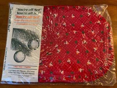 Christmas 1980s Set If 4 Placemat & Napkins Set. Geese NEW OLD STOCK Cottagecore - Image 1 of 4