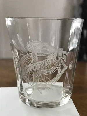 ANTIQUE THE OLD MAID WHISKEY PRE PRO ACID ETCHED ADVERTISING SALOON SHOT GLASS  - Image 1 of 3
