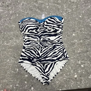 TOMMY BAHAMA Zebra Bandeau 1 Piece swimsuit Bathing Suit 12 - Picture 1 of 9