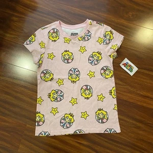 Nintendo Super Mario Bros Princess Peach Pink Kids Pajama Top 10/12 - Picture 1 of 6
