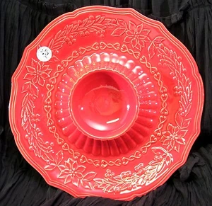 Bordallo Pinheiro Portugal Pottery 13" Chip Dip Plate Platter Poinsettia Red - Picture 1 of 1