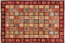 Tapis de fabrication afghane de briques Khorjin noué à la main 250 x 350 laine rouge motif de terrain