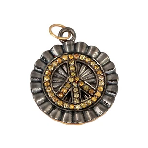 Letrero PEACE Diamante Natural Colgante Oro Liso 14K Diseñador Para mujeres Regalo Joyería - Imagen 1 de 6
