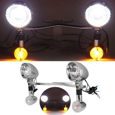US Driving Passing Turn Signals Angel Eye Spot Light Bar Fit for Harley Cruisers - Изображение 1 из 4