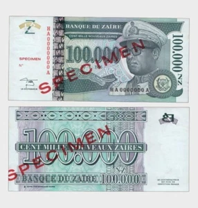 Zaire - 1996 - 100.000 Zaires - SPECIMEN - "aUNC+"  #CO3584 - Picture 1 of 4