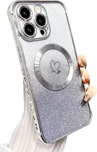 iPhone 15 Pro Max Hülle Magnet Weich Süß Luxus Liebe Herz Silber MagSafe Klar - Bild 1 von 6