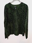 Aqua Cashmere Women's Green Black Snake Skin Print Sweater Size Large 