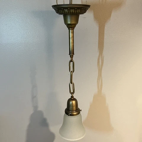 Wired Single Brass Pendant Light Fixture nice shade 17G Cover