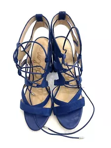 Sam Edelman Blue Suede Shoes Sandals Platform High Gladiator Size 8M - Picture 1 of 9