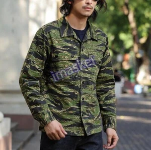 Mens Tiger Striped Camo Shirts Military Jacket Engineer Work Shirt Field Jackets - Picture 1 of 27